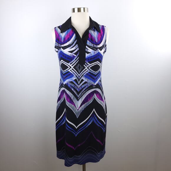 Saint Tropez West Sleeveless Jersey Collared Dress Size 4 Bright Blue Purple - Picture 8 of 8